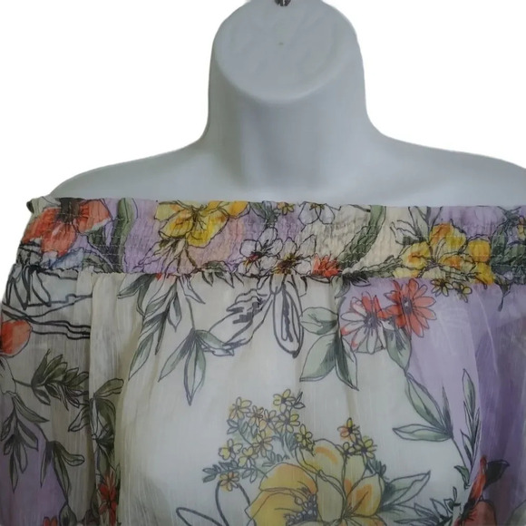 Italian Off-The-Shoulder Sheer Floral Blouse, S - Picture 3 of 9